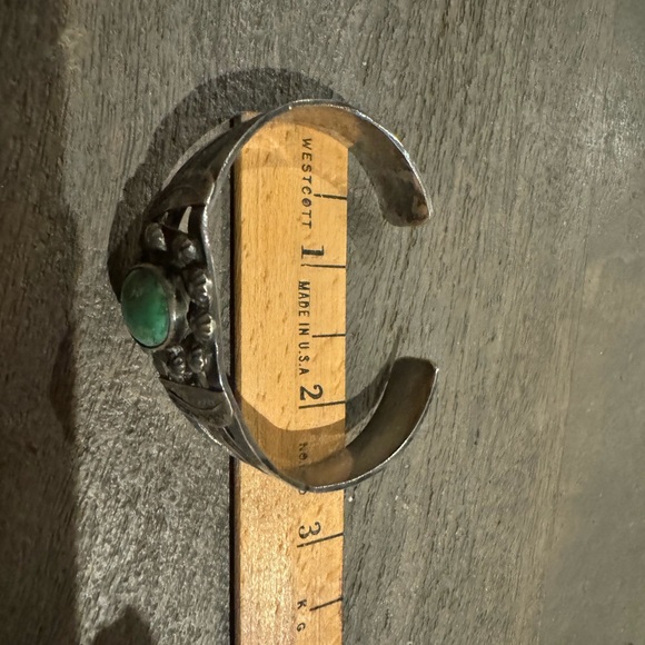 Old Navajo Fred Harvey Era Green Turquoise Chief Head Cuff Bracelet Sterling - Picture 5 of 6